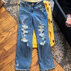 Judy Blue Distressed Straight Leg Jeans - Classic Blue